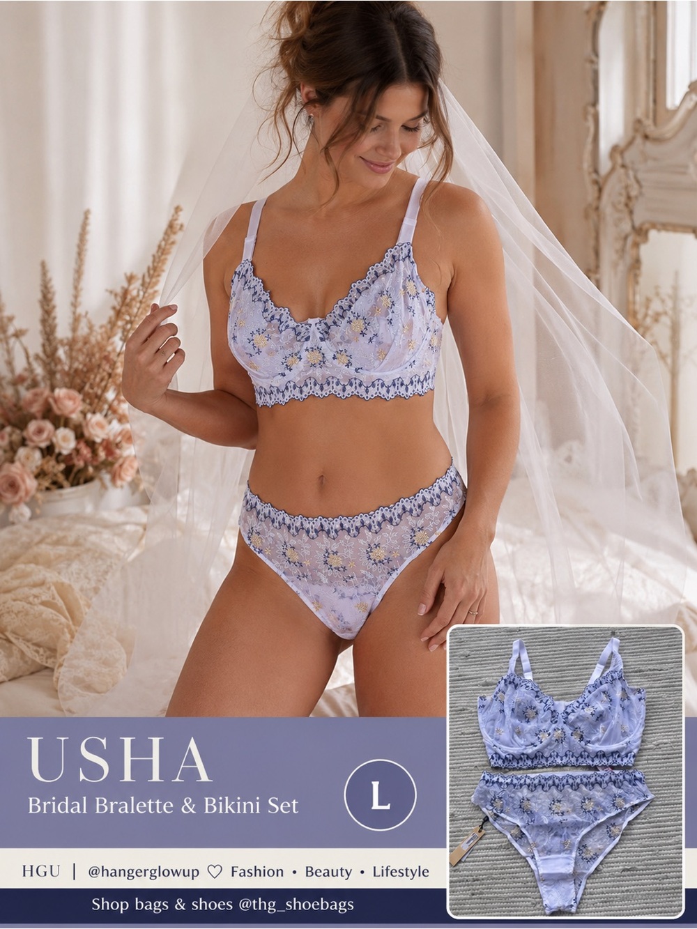 Cosabella Curvy Bridal L White Embroidered Bralette & Bikini Lingerie Set NWT